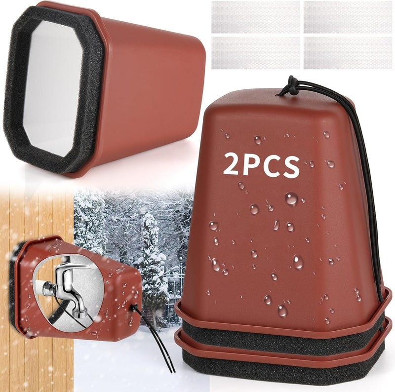 Bornerwhite 2 Pack 2026 Upgrade Extra Large Outdoor Faucet Cover for Winter Freeze Protection 8.5x7x5.5in Thick Plastic Foam Hose Bib Spigot Cover Winter Insulated with Reflective Strips (Red) - Image 1